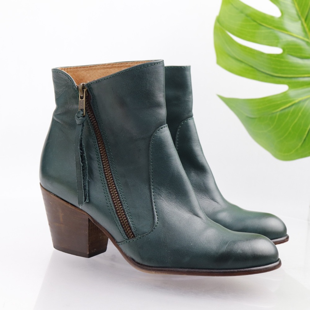 CHIO Womens Kiss Boots Size 38 7 Green Leather Ankle Booties Block Heel Spain